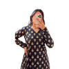 Black Floral Printed Cotton A-Line Kurti