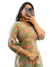 Pastel Pink Mint Green Floral Cotton Straight Long Kurti