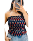 Navy Blue Printed Smocked Tube Top