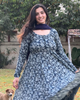 Navy Blue Kantha Printed Cotton Anarkali Kurti