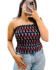 Navy Blue Printed Smocked Tube Top