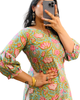 Pastel Pink Mint Green Floral Cotton Straight Long Kurti