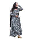Black And White Floral Printed Cotton Anarkali Kurti