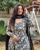 Black And White Floral Printed Cotton Anarkali Kurti