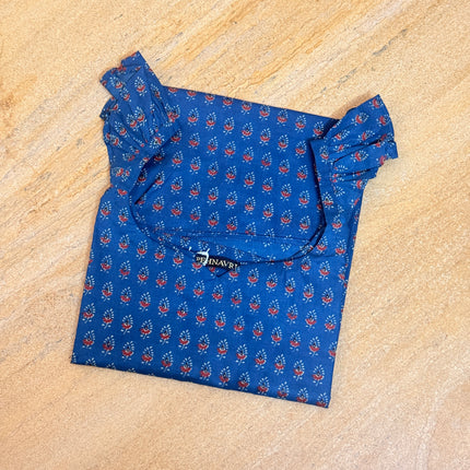 Blue Printed Cotton Straight Long Kurti