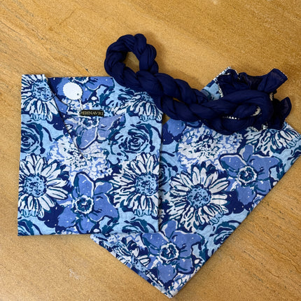 Blue White Floral Printed Straight Kurta Bottom Dupatta Set