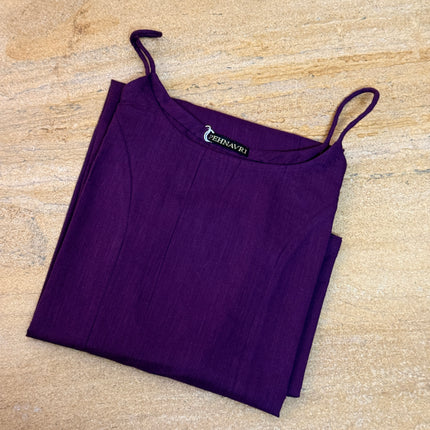 Dark Purple Solid Cotton Straight Long Kurti