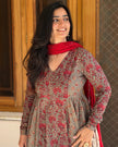 Grey Maroon Floral Cotton Printed Anaya Gher Kurta