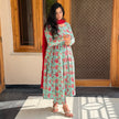 Noor Green Red Floral Printed Flare Kurti