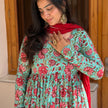 Noor Green Red Floral Printed Flare Kurti
