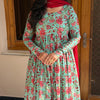 Noor Green Red Floral Printed Flare Kurti
