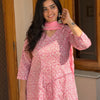 Pastel Pink Printed Cotton A-Line Kurti
