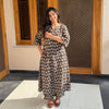 Black Leaf Printed Cotton A-Line Kurti
