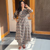 Black Leaf Printed Cotton A-Line Kurti