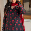 Black Red Floral Printed Cotton A-Line Kurti