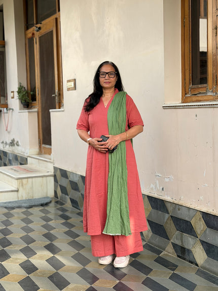 Mauve Pink Solid Cotton A-Line Kurti