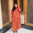 Noor Orange Floral Printed Flare Kurti