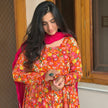 Noor Orange Floral Printed Flare Kurti