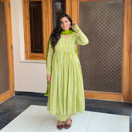 Noor Lime Green Printed Flare Kurti