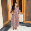 Brown Blue Printed Cotton A-Line Kurti