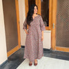 Brown Blue Printed Cotton A-Line Kurti