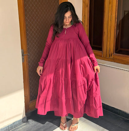 Raha Wine Pink Mul Cotton Kurta Battom Set