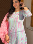 Pastel Lining Printed Cotton A-Line Kurti