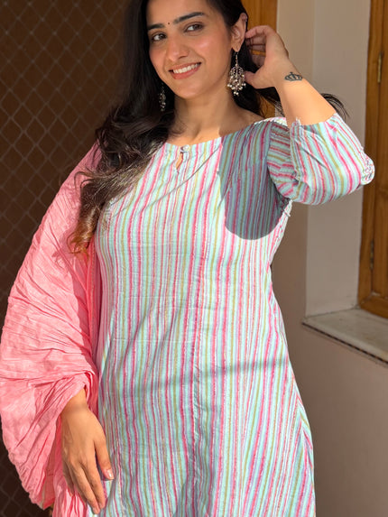 Pastel Lining Printed Cotton A-Line Kurti