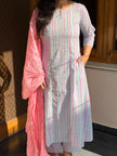 Pastel Lining Printed Cotton A-Line Kurti