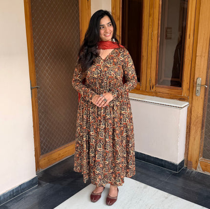Black Kalamkari Cotton Printed Manmohini Alia Cut Kurta