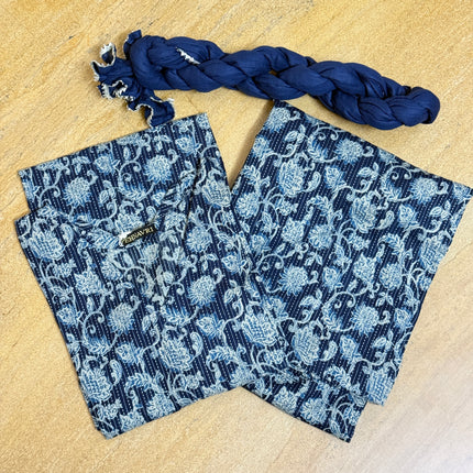 Blue Floral Printed Straight Kurta Bottom Dupatta Set