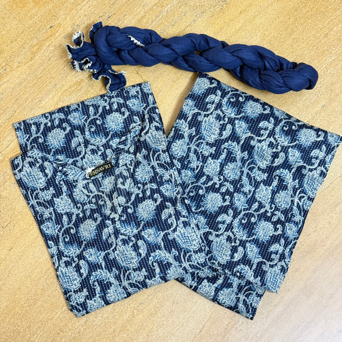 Blue Floral Printed Straight Kurta Bottom Dupatta Set