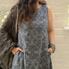 Grey Printed Cotton A-Line Kurti