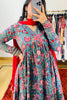 Blue Red Floral Printed Cotton Manmohini Alia Cut Kurta