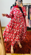 Red Printed Cotton Manmohini Alia Cut Kurta