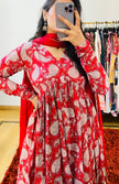 Red Printed Cotton Manmohini Alia Cut Kurta