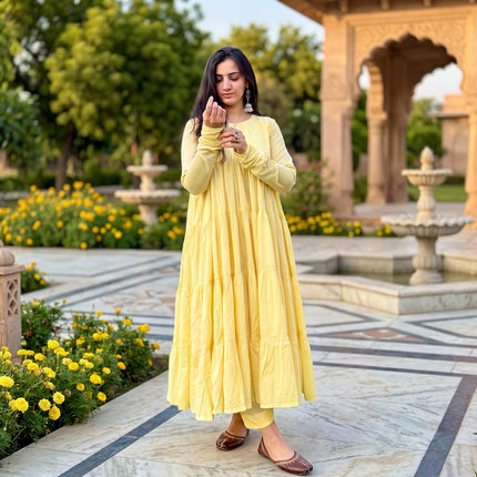 Raha Yellow Butter Mul Cotton Kurta Battom Set