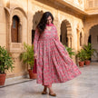 Pastel Pink Floral Cotton Manmohini Alia Cut Kurta