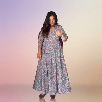 Lavender Pastel Floral Printed Anarkali Kurta