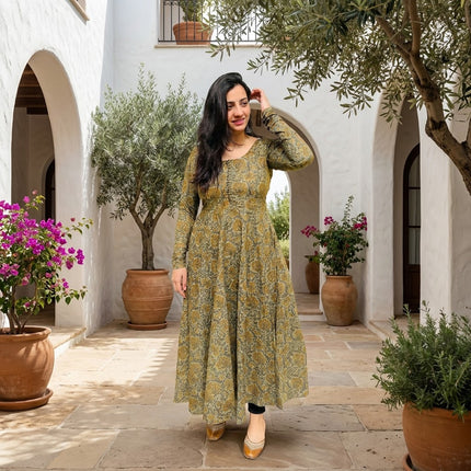 Green Printed Anarkali Kurta