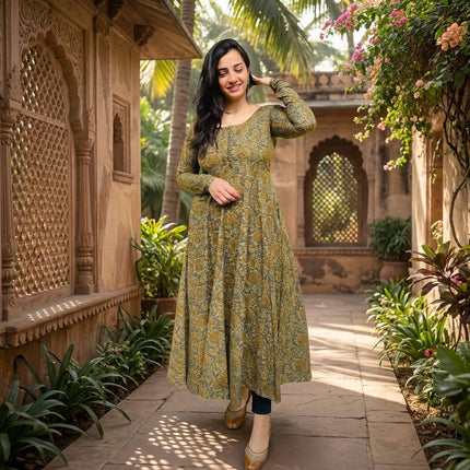 Green Printed Anarkali Kurta