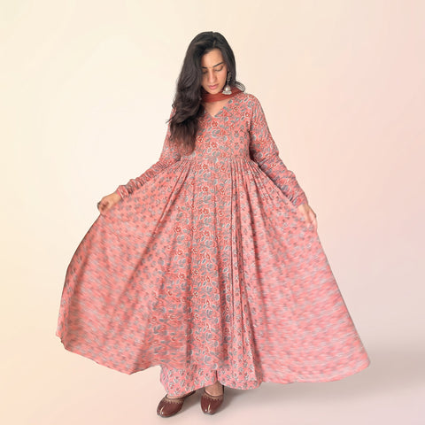 Pink Floral Cotton Printed Anaya Gher Kurta