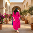Pink Solid Cotton A-Line Kurti
