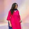 Bright Pink Solid Cotton A-Line Kurti