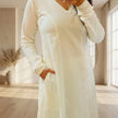 Off White Solid Cotton A-Line Kurti