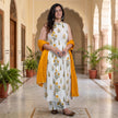 Mustard White A Line Printed Cotton Kurta for Women