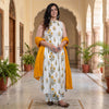 Mustard White A Line Printed Cotton Kurta for Women