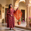 Red Bandhani Printed Cotton Angrakha Kurta