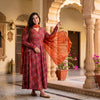 Red Bandhani Printed Cotton Angrakha Kurta