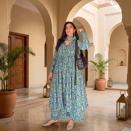 Navy Blue Ajrak Manmohini Alia Cut Kurta